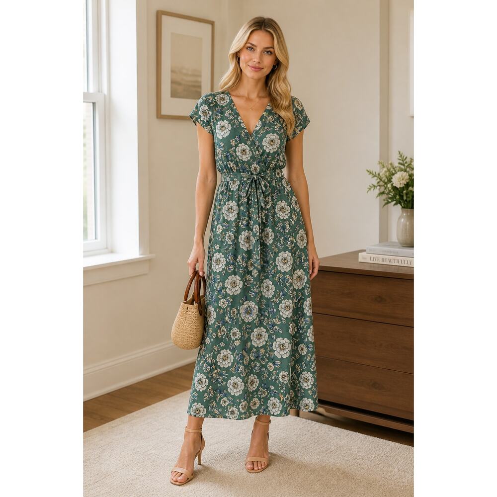 Gilli USA Floral Dress 1X Green  Made in America
